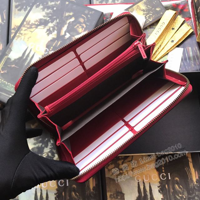 Gucci包 古馳錢包 548058大紅全皮 2019早春新款 Signature系列貓頭五金卡包 Gucci長錢包  gudj1047